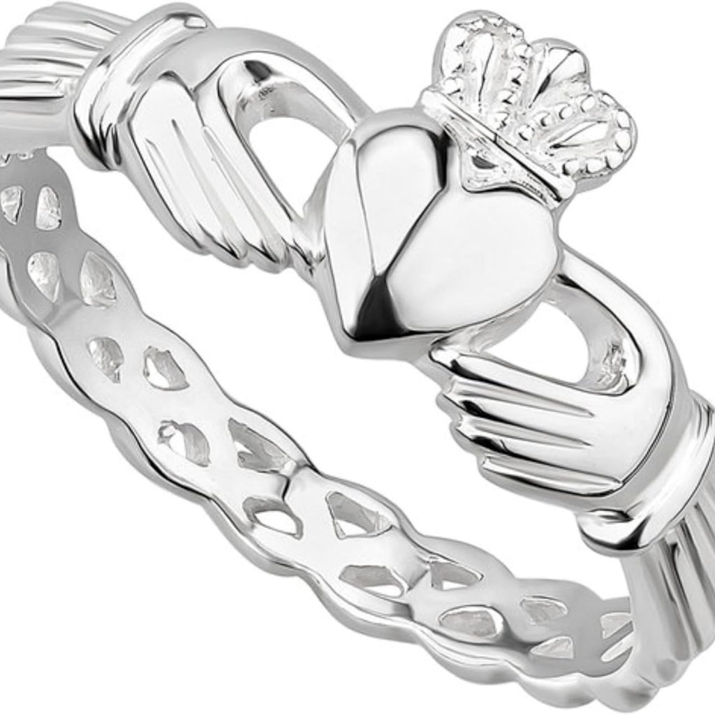Made In Ireland Irish Claddagh Ring For Women 925 Sterling Silver With Braided B